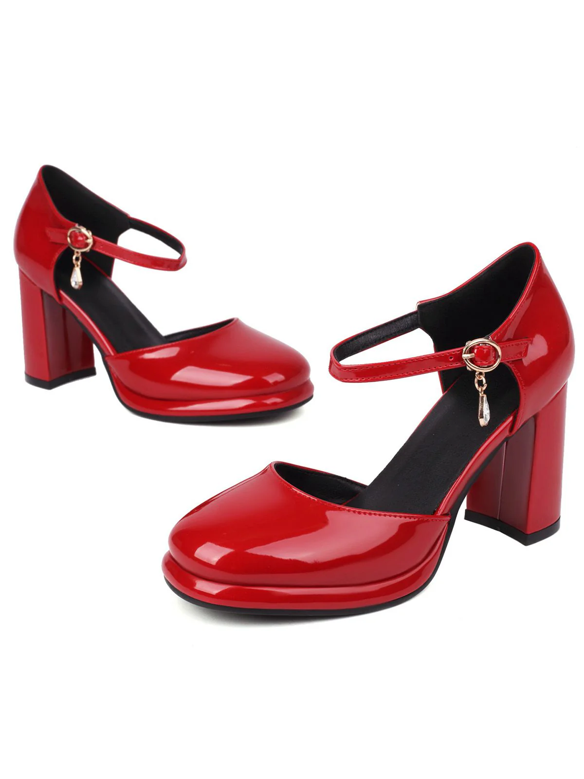 Escarpins cuir verni bride cheville talon bloc - Image 10