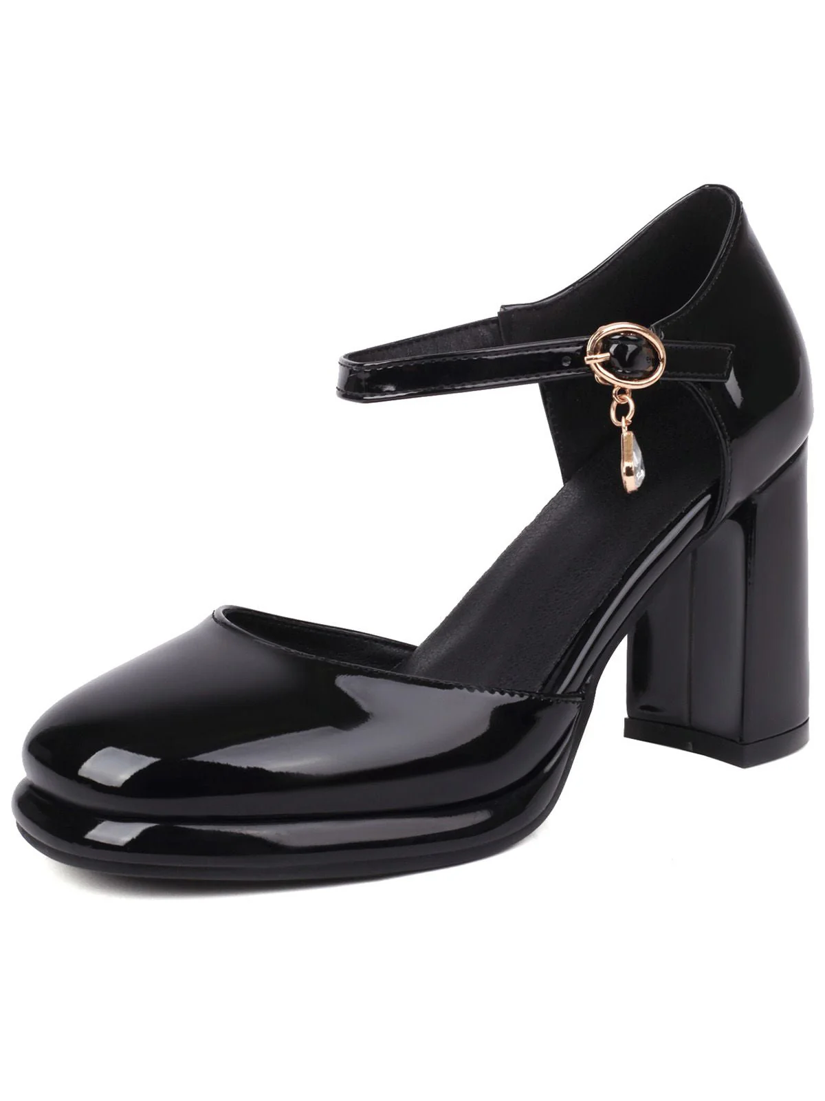 Escarpins cuir verni bride cheville talon bloc - Image 12
