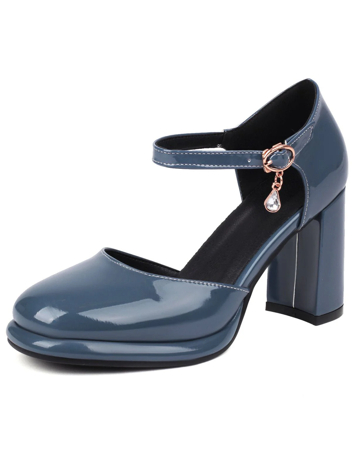 Escarpins cuir verni bride cheville talon bloc - Image 6