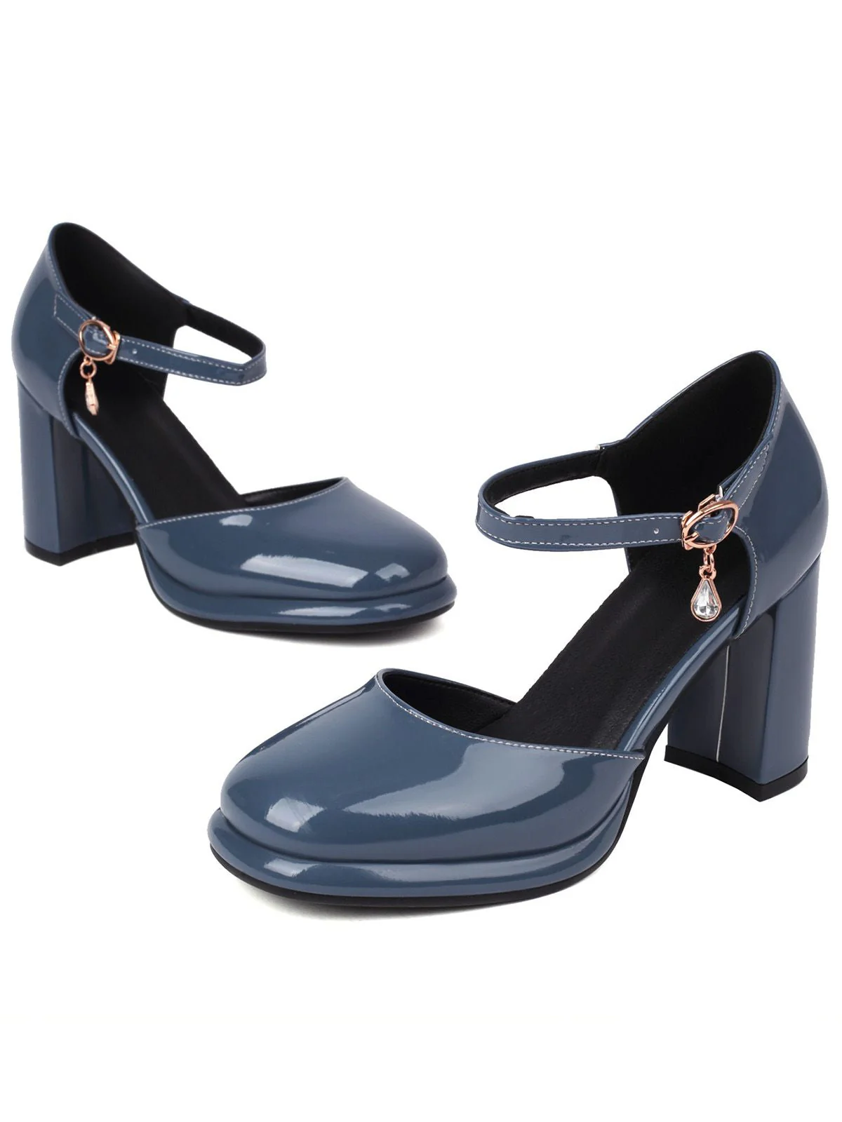 Escarpins cuir verni bride cheville talon bloc - Image 7