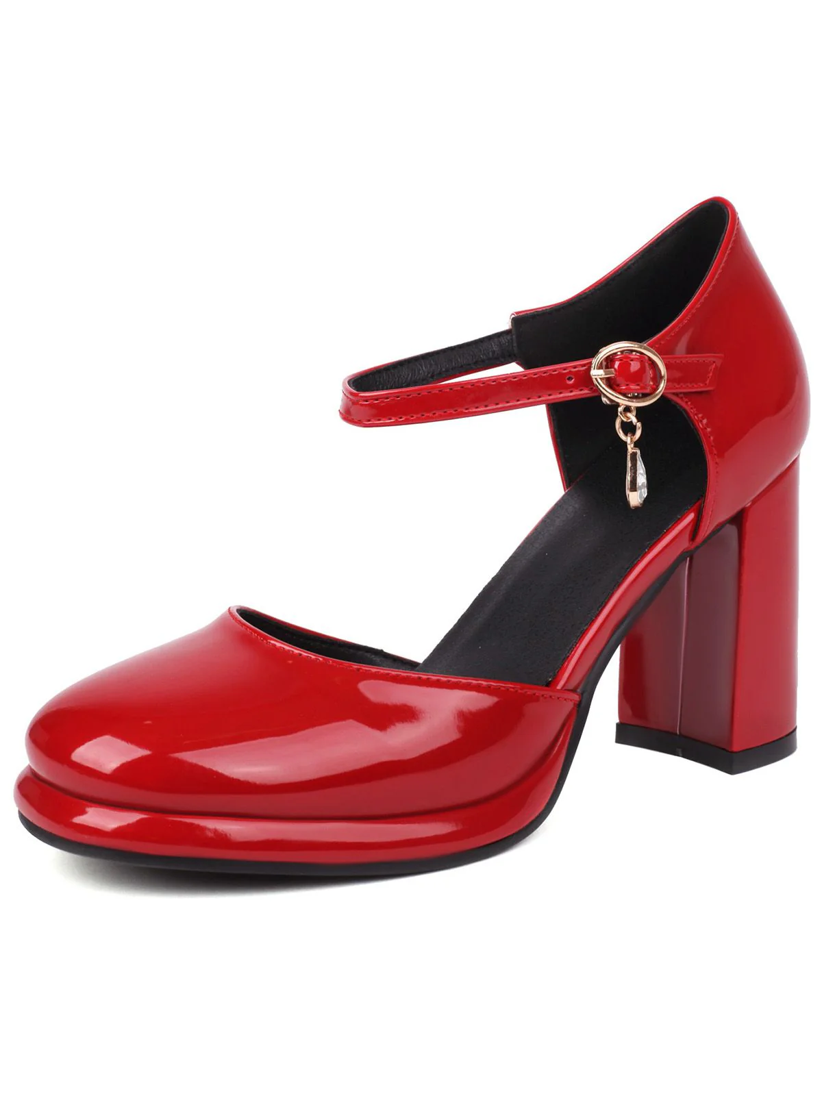 Escarpins cuir verni bride cheville talon bloc - Image 9