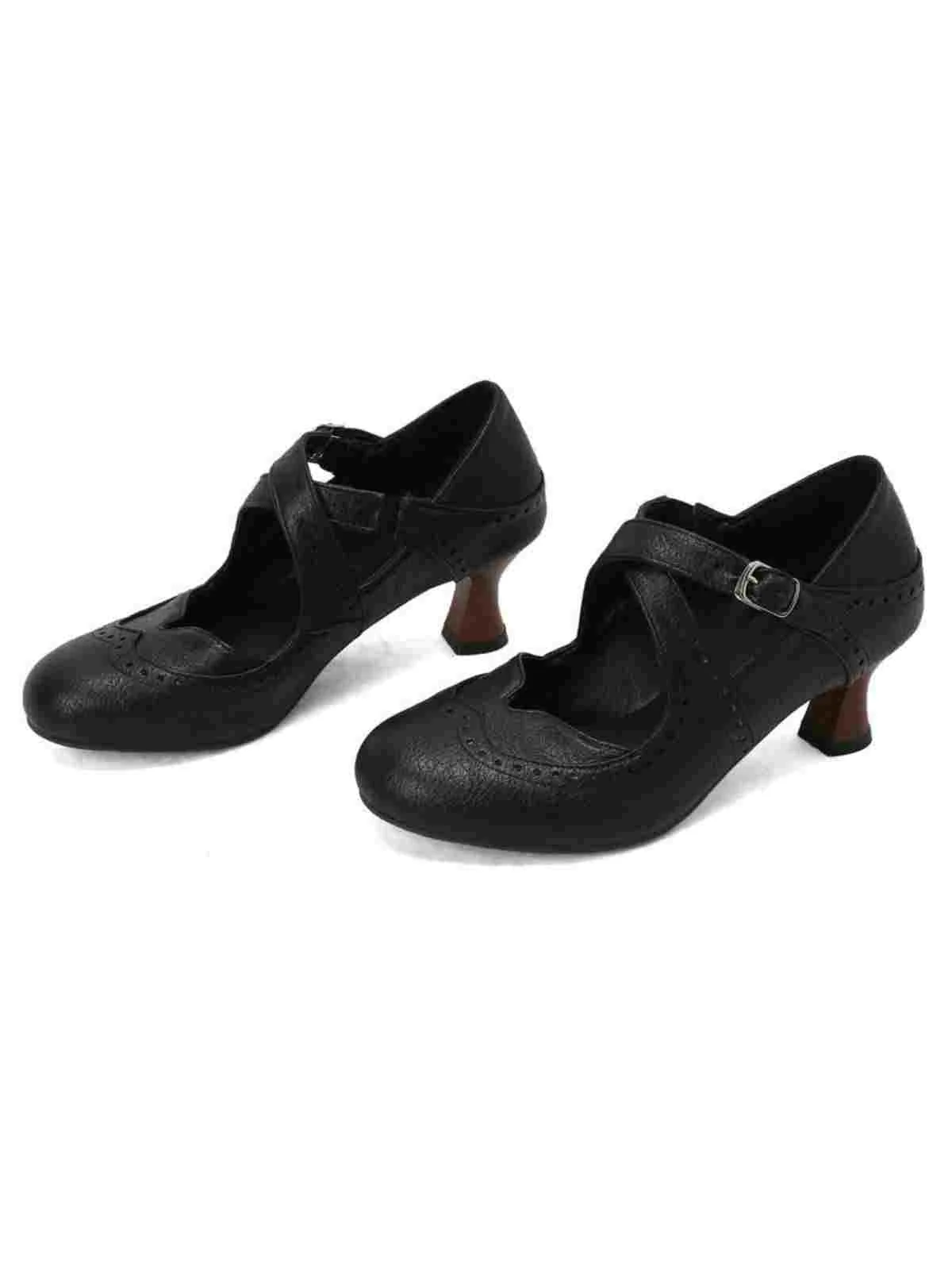 Escarpins Mary Jane à talons chaton perforés et brides croisées - Image 10