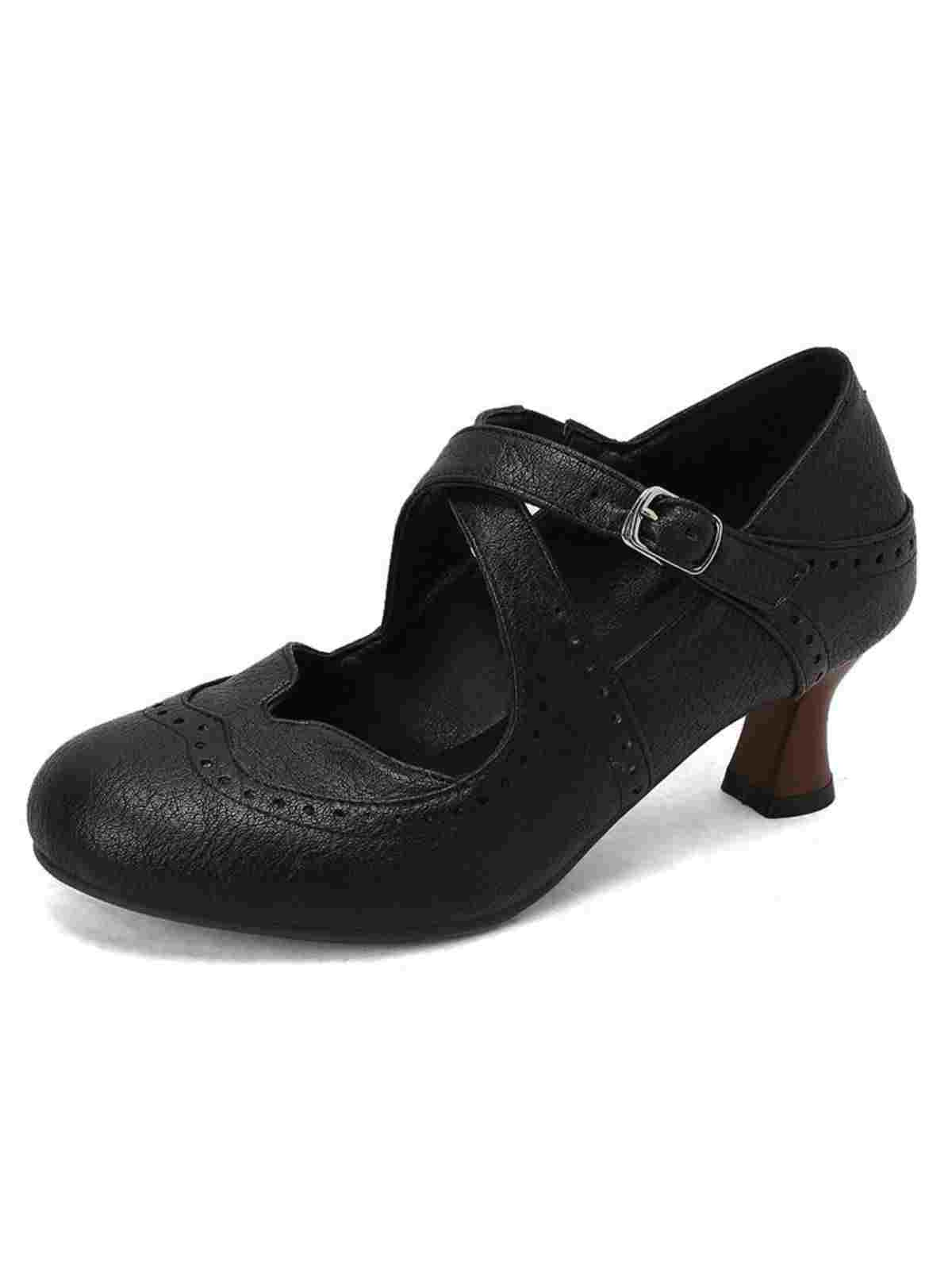 Escarpins Mary Jane à talons chaton perforés et brides croisées - Image 2