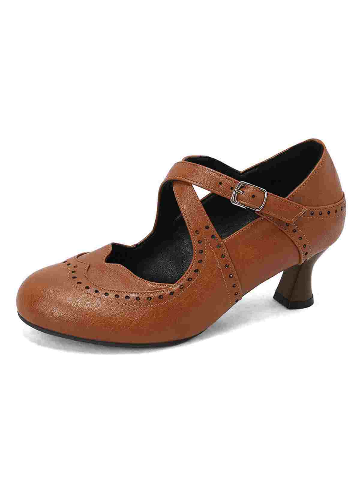 Escarpins Mary Jane à talons chaton perforés et brides croisées - Image 3