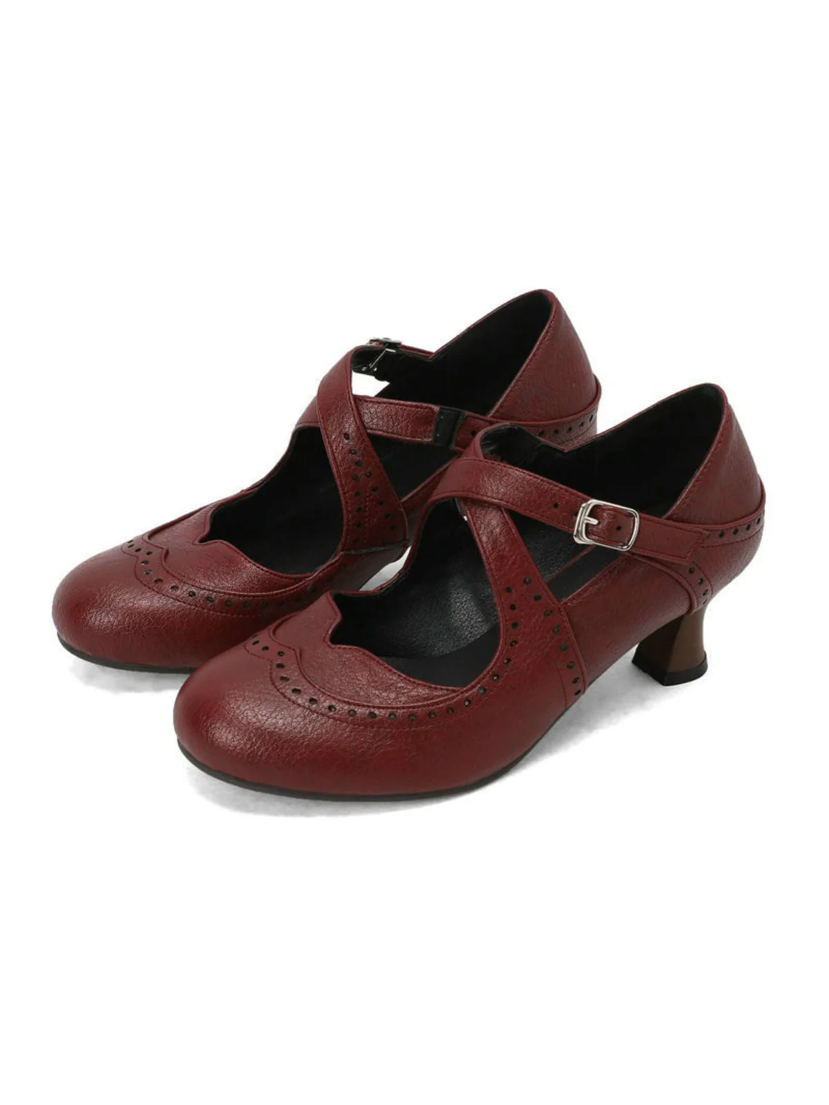 Escarpins Mary Jane à talons chaton perforés et brides croisées - Image 4
