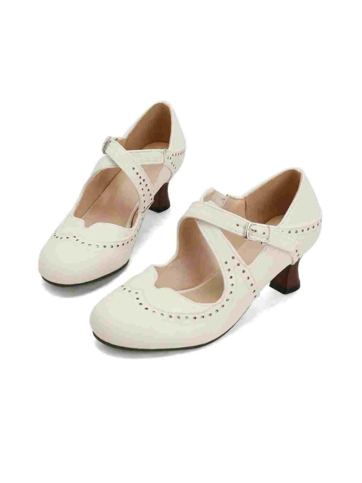Escarpins Mary Jane à talons chaton perforés et brides croisées - Image 6