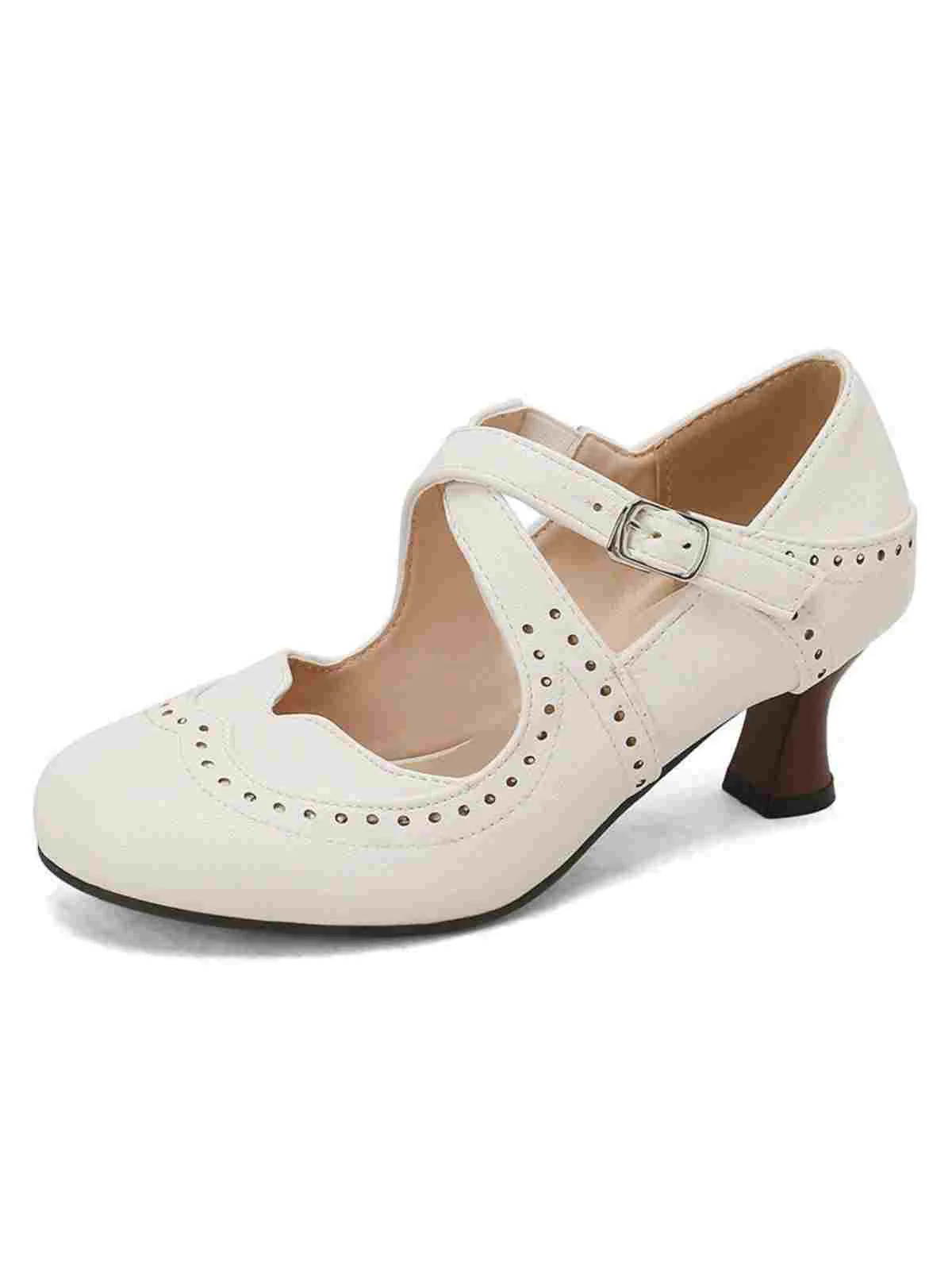 Escarpins Mary Jane à talons chaton perforés et brides croisées - Image 7