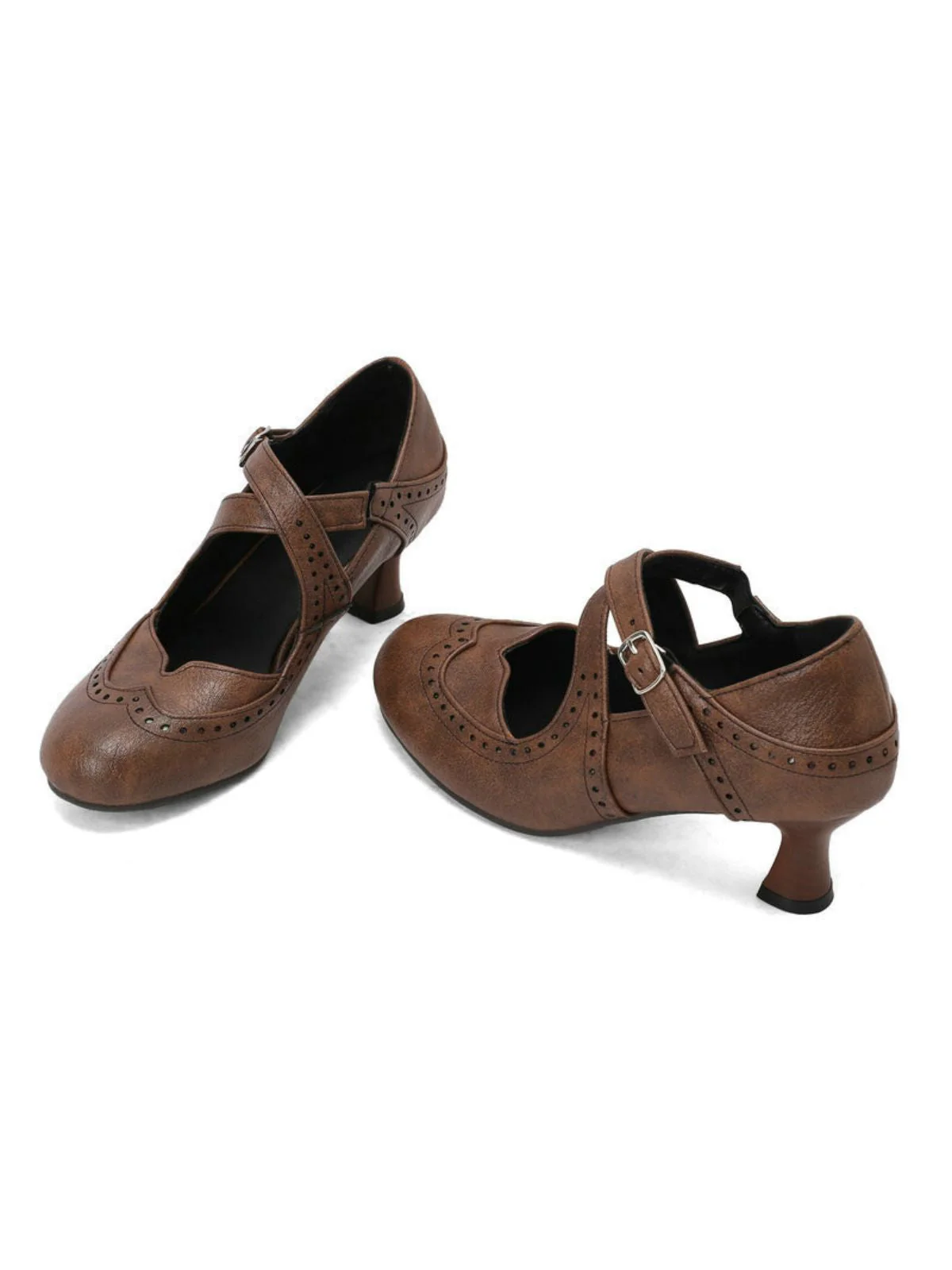 Escarpins Mary Jane à talons chaton perforés et brides croisées - Image 8