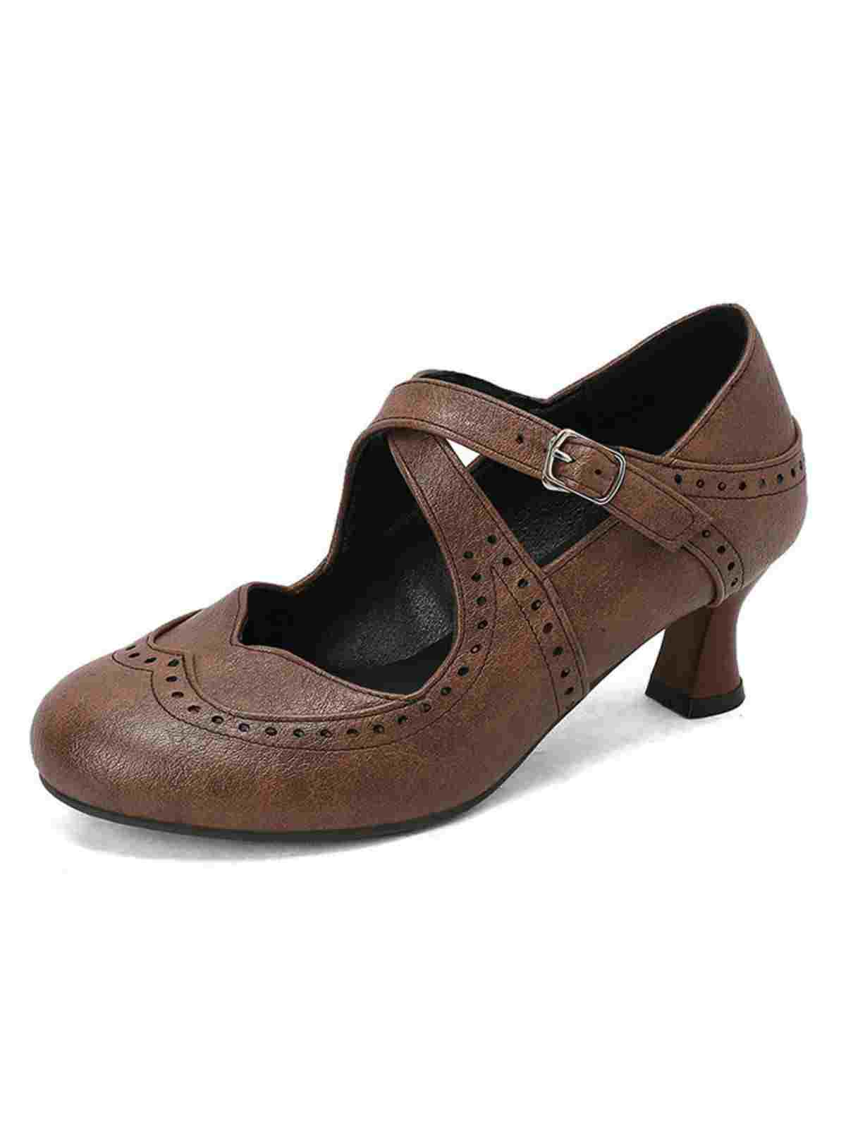Escarpins Mary Jane à talons chaton perforés et brides croisées - Image 9