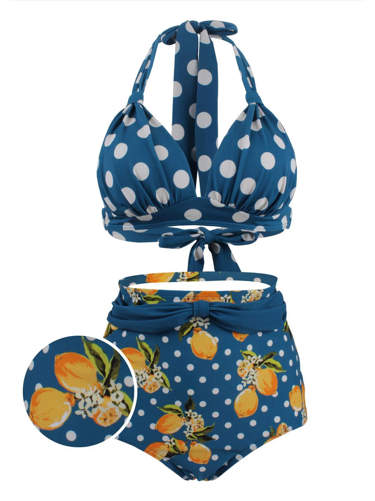 Femmes Maillot de Bain Retro Point de Polka Taille Haute - Image 2