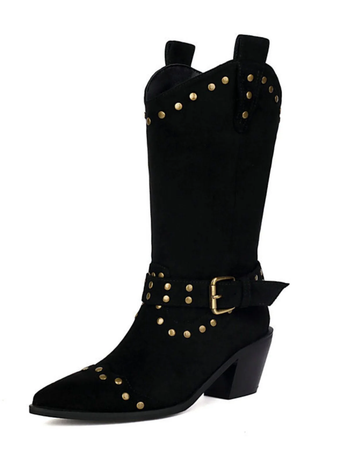 Bottes à talons épais et bout golf clouté en flanelle