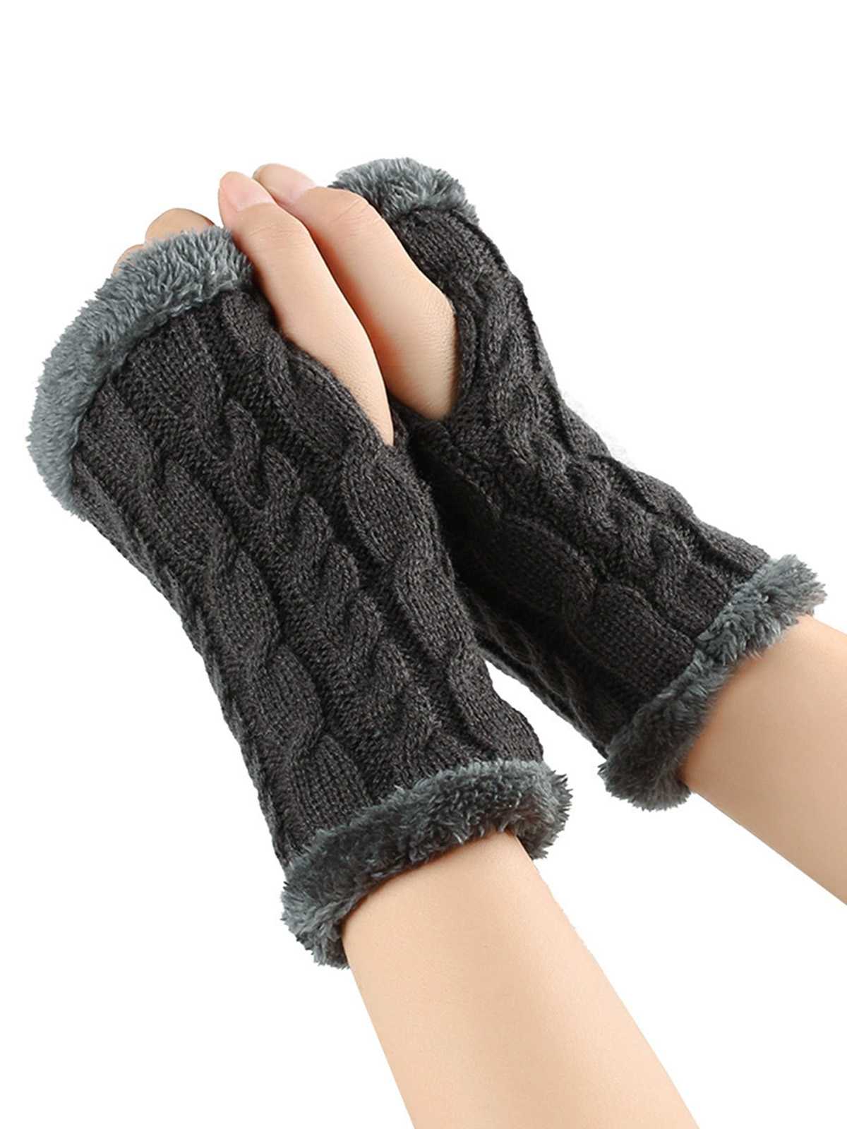 Gants d'hiver tricotés sans doigts avec bordure en fausse fourrure - Image 10