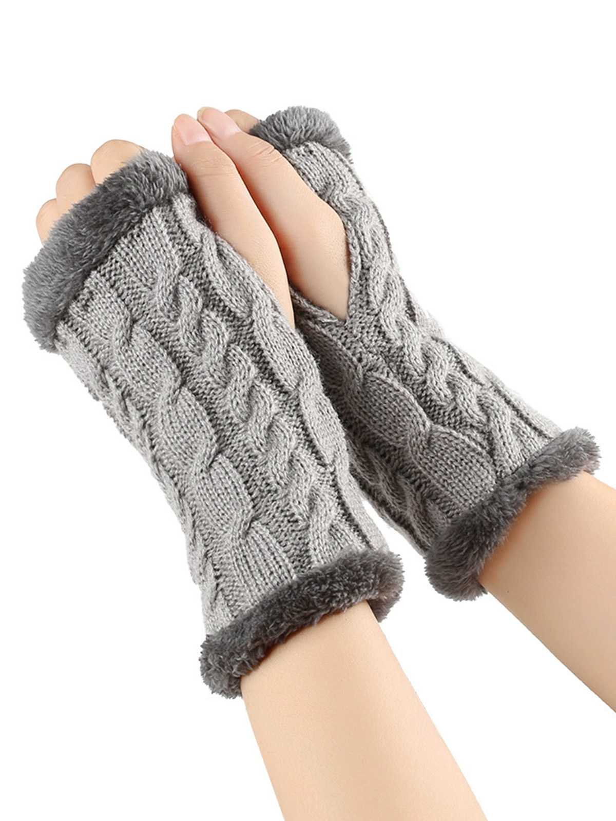 Gants d'hiver tricotés sans doigts avec bordure en fausse fourrure - Image 11