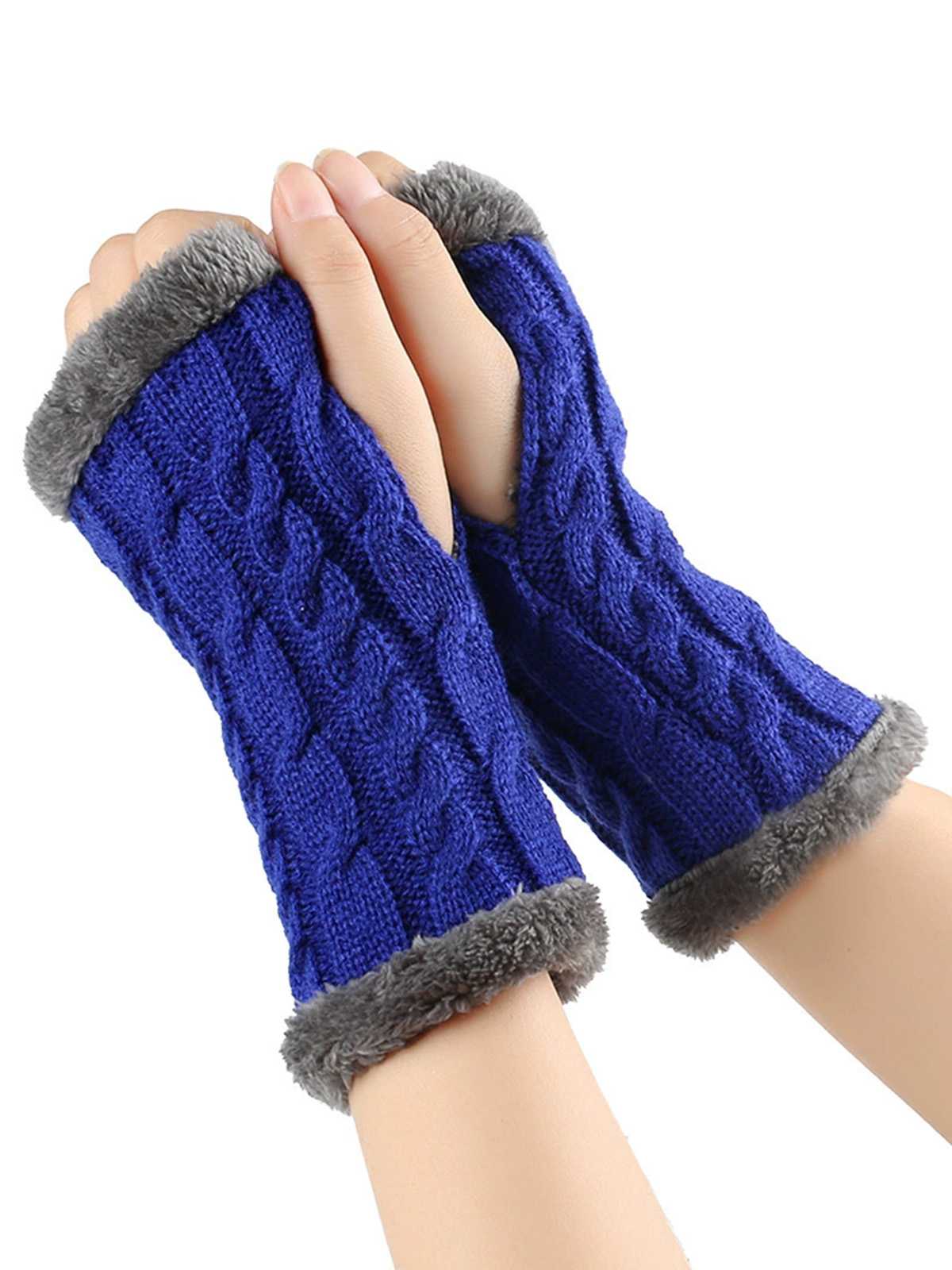Gants d'hiver tricotés sans doigts avec bordure en fausse fourrure - Image 12