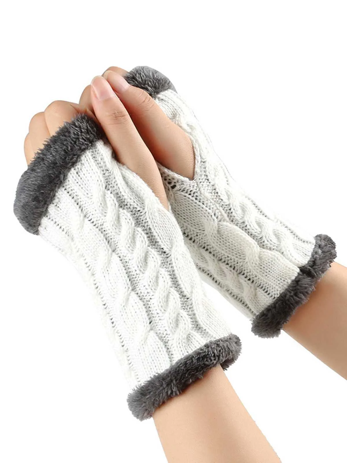 Gants d'hiver tricotés sans doigts avec bordure en fausse fourrure - Image 13