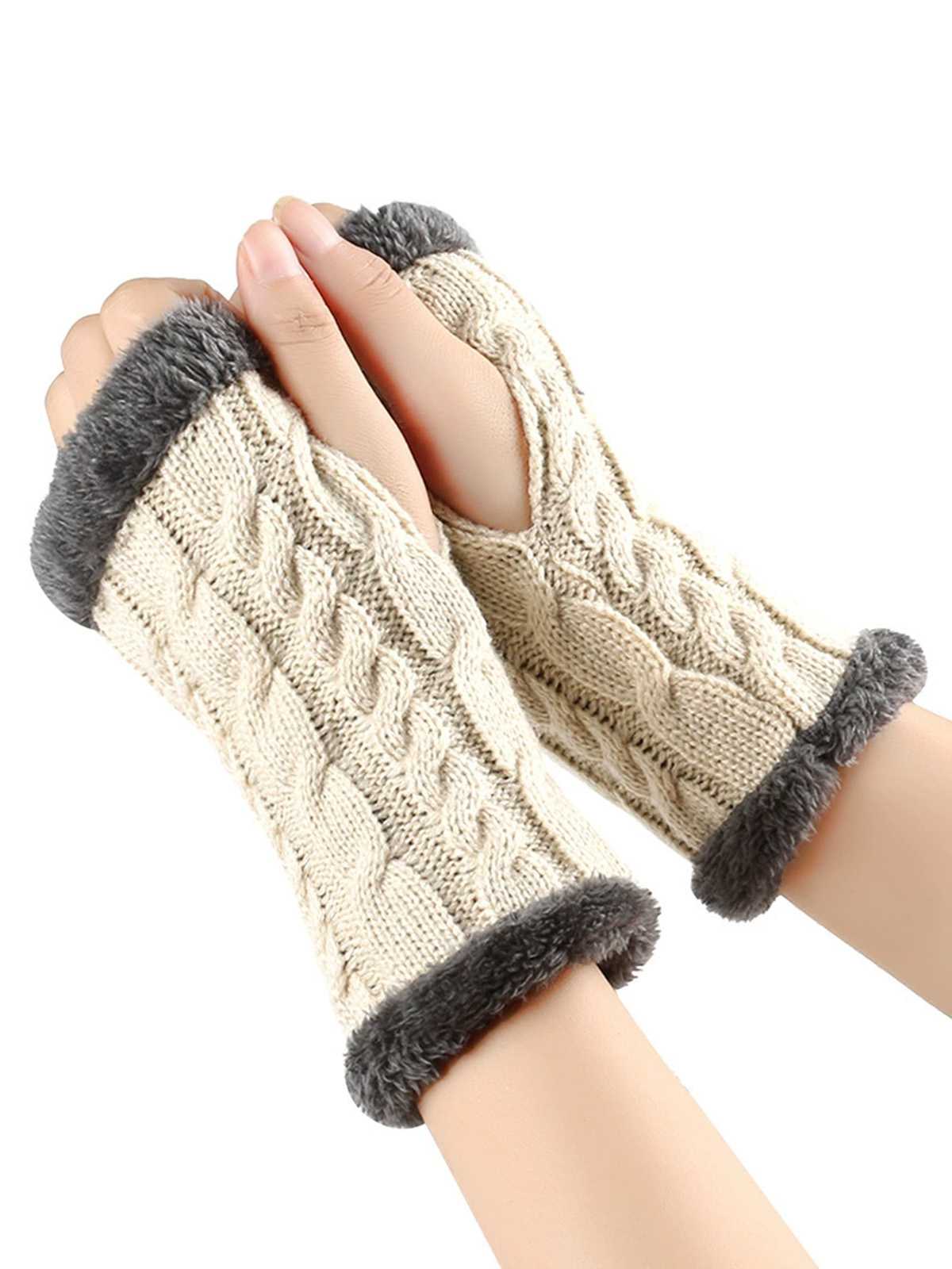 Gants d'hiver tricotés sans doigts avec bordure en fausse fourrure - Image 14