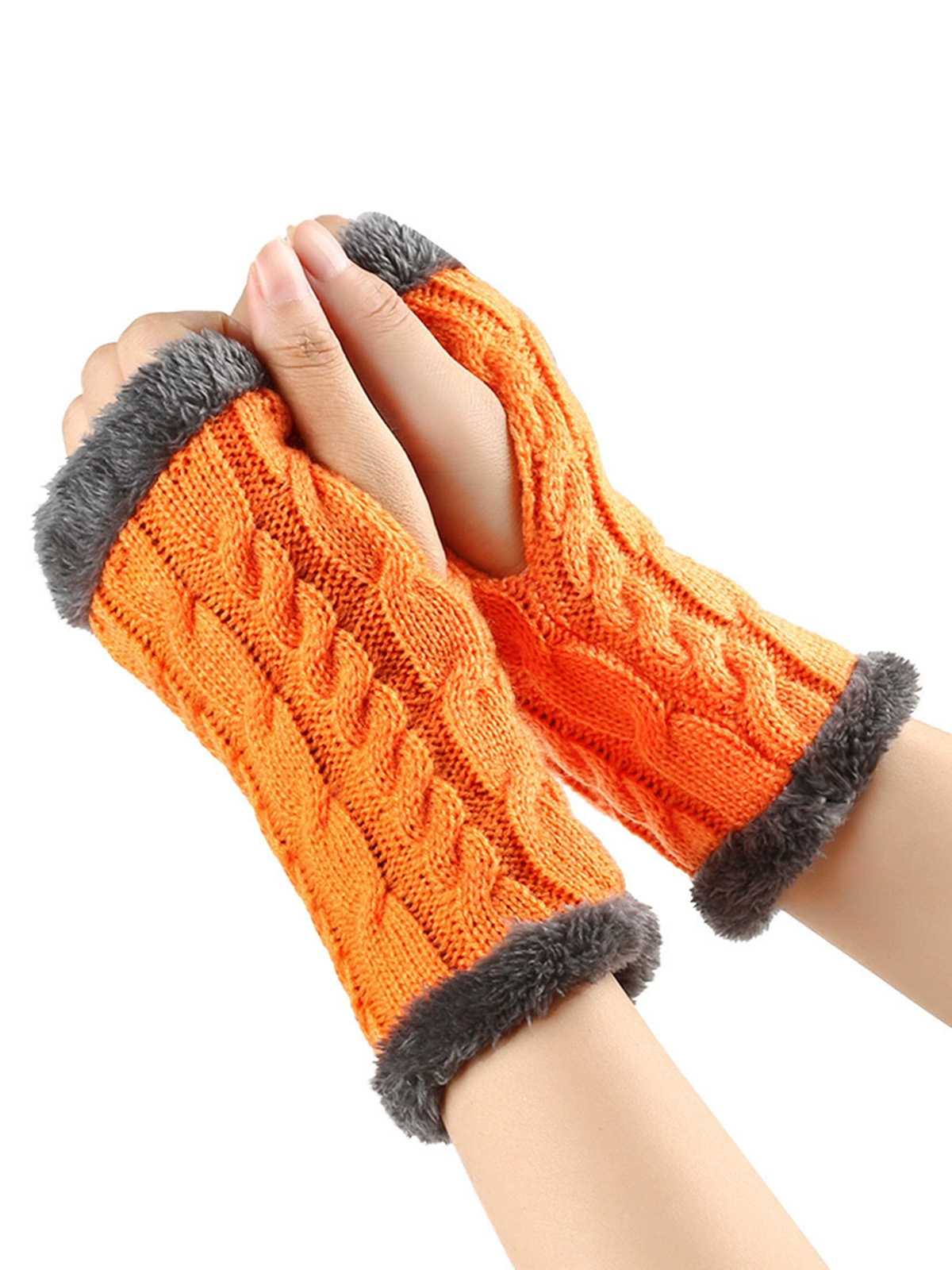 Gants d'hiver tricotés sans doigts avec bordure en fausse fourrure - Image 3
