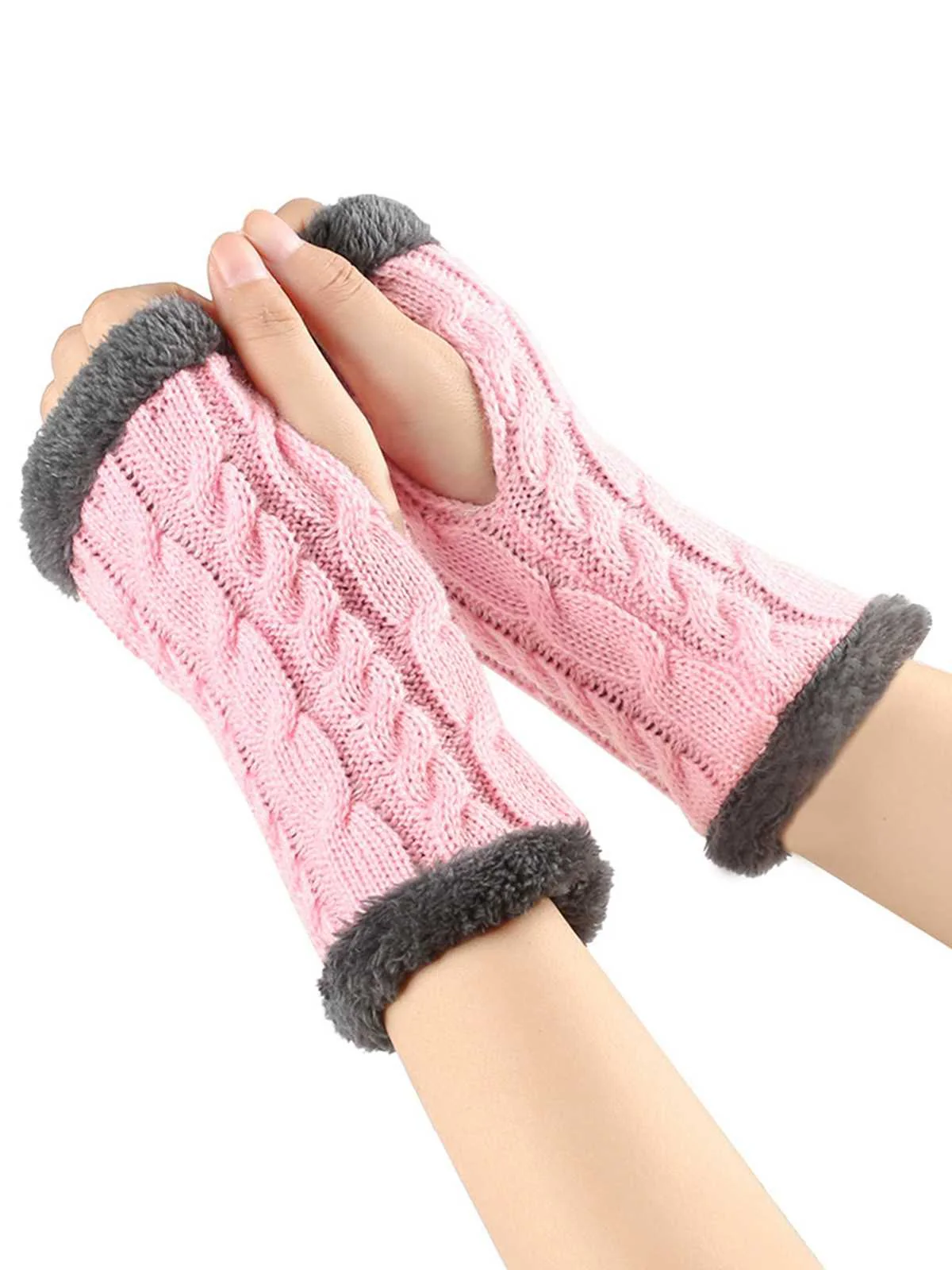 Gants d'hiver tricotés sans doigts avec bordure en fausse fourrure - Image 5
