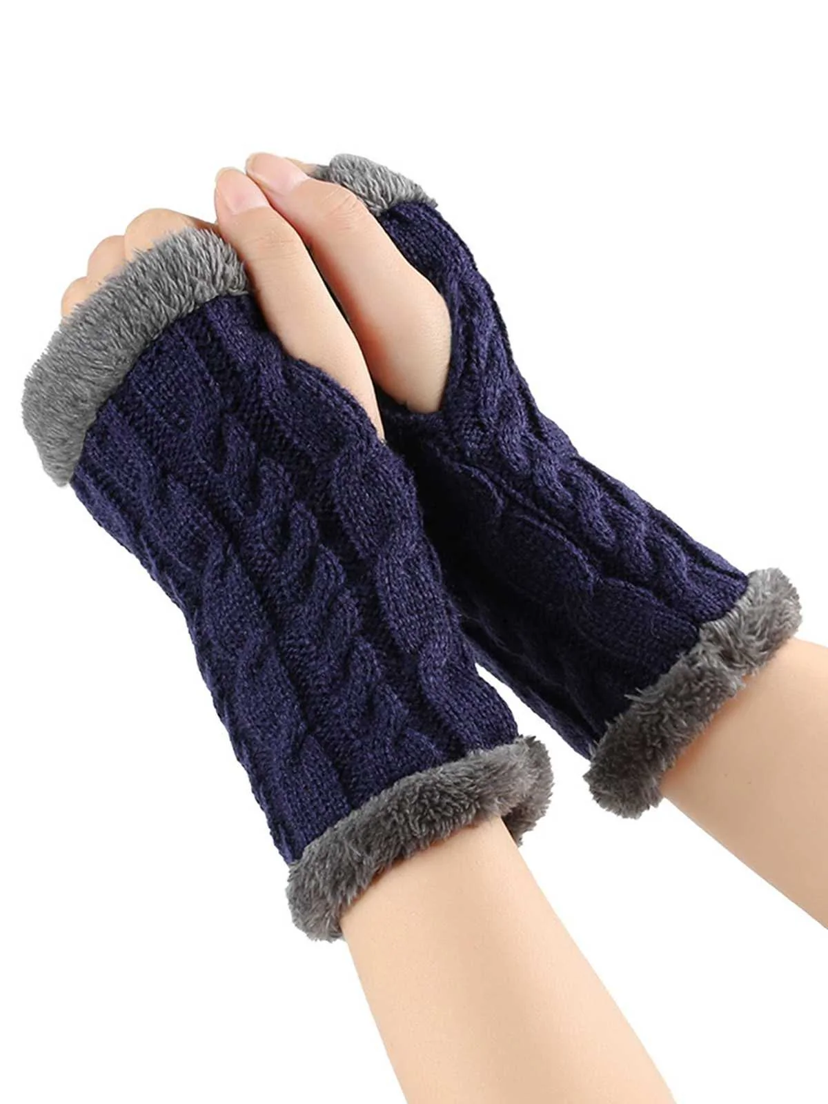 Gants d'hiver tricotés sans doigts avec bordure en fausse fourrure - Image 6