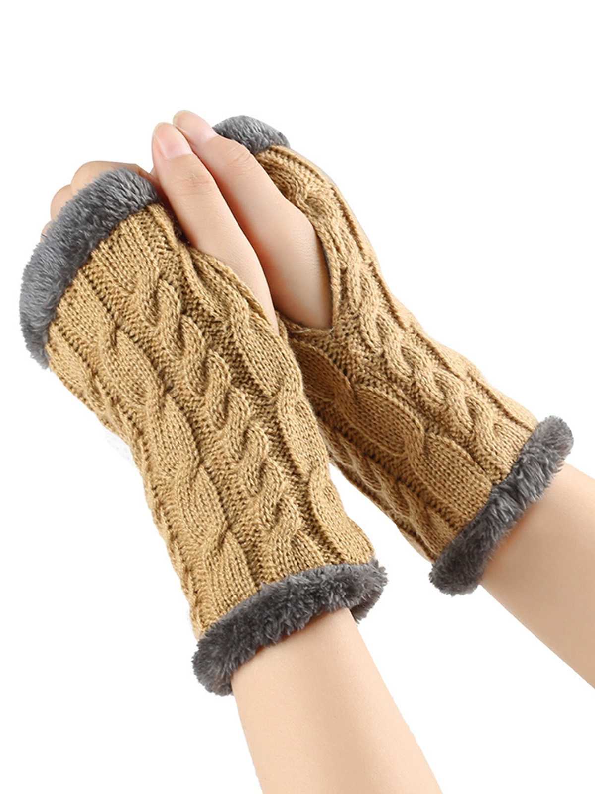 Gants d'hiver tricotés sans doigts avec bordure en fausse fourrure - Image 8