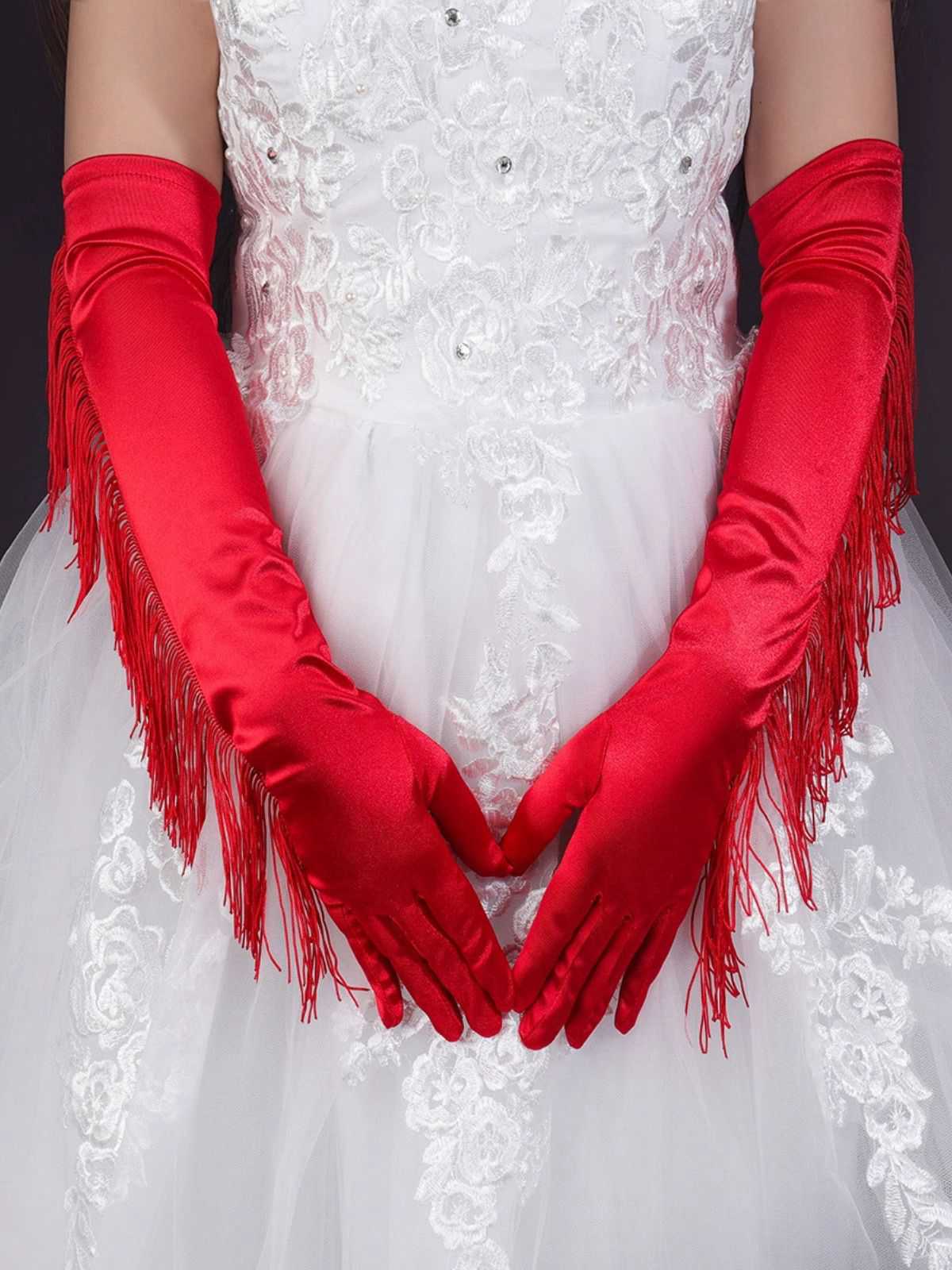 Gants longs vintage à franges pour opéra et fête - Image 3