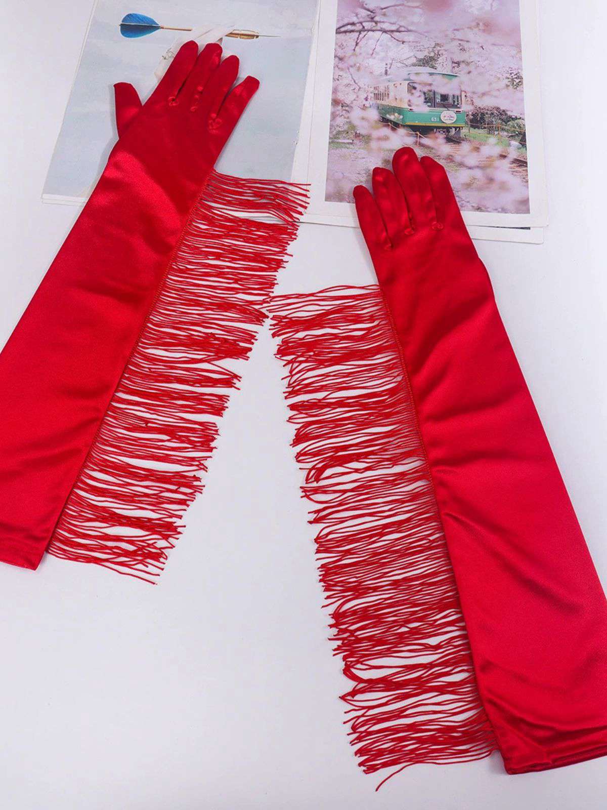 Gants longs vintage à franges pour opéra et fête - Image 4