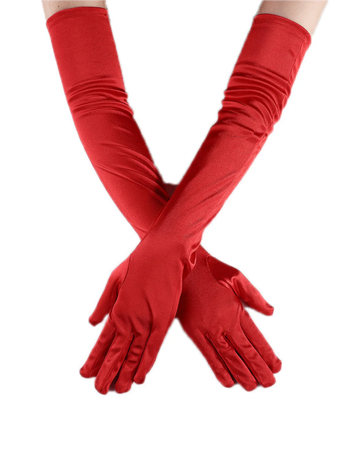 Gants longs vintage en satin uni - Image 4