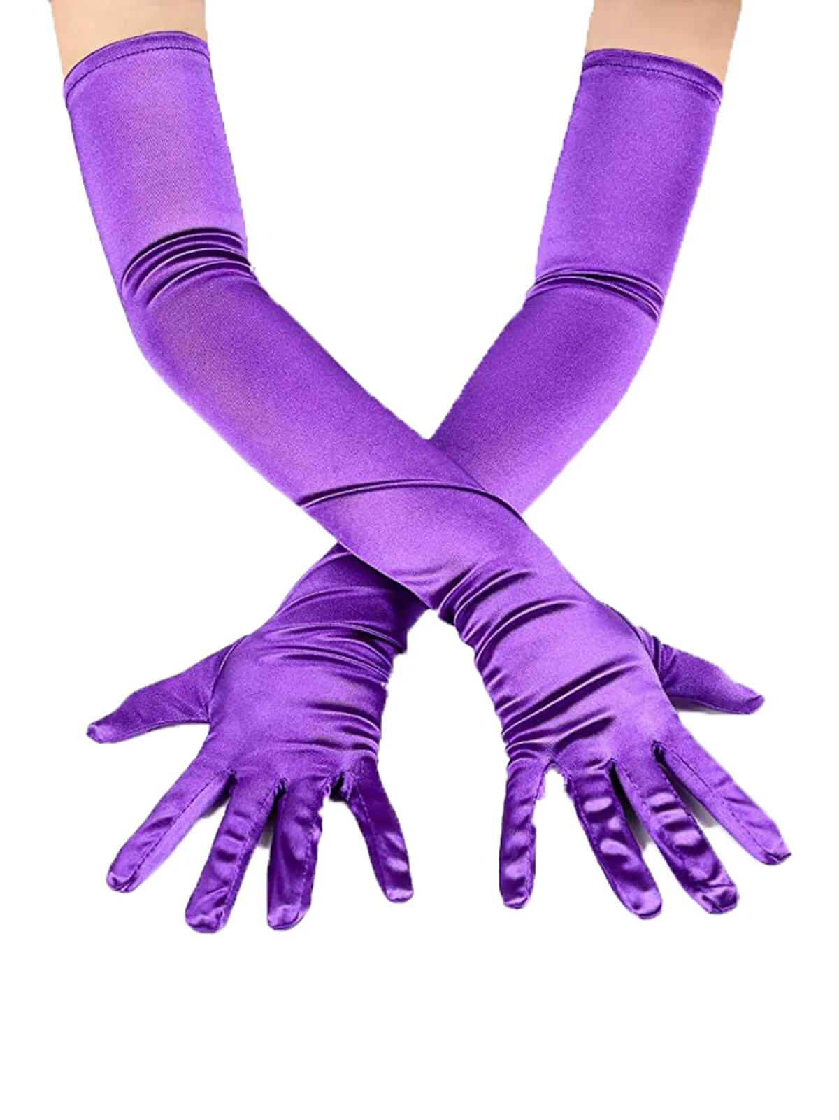 Gants longs vintage en satin uni - Image 5