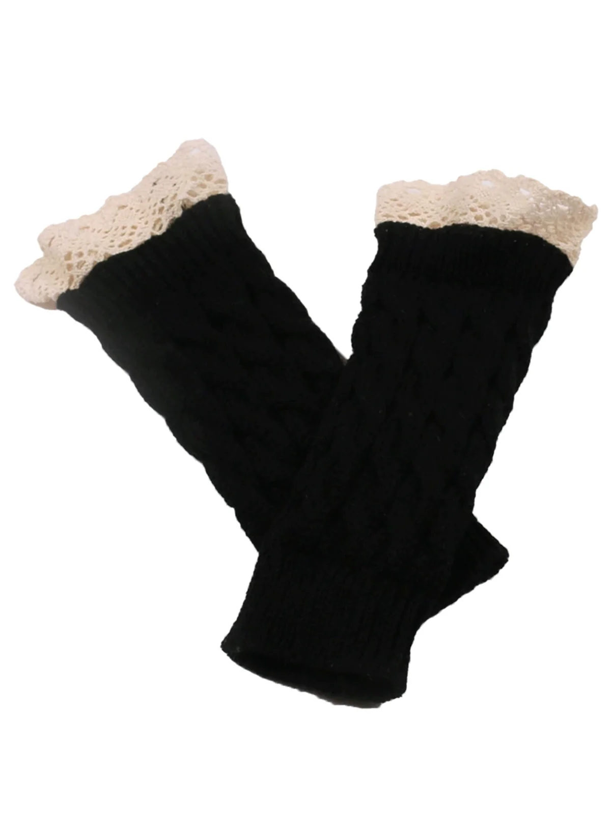 Gants sans doigts en tricot torsadé patchwork de dentelle vintage - Image 2