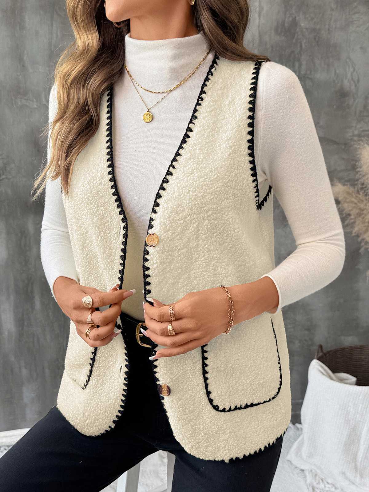 Gilet beige poches en fausse laine années 1950 - Image 3