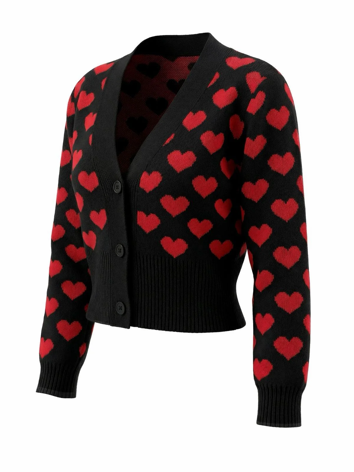 Gilet court en maille noire à motif cœur de la Saint-Valentin années 1960 - Image 2