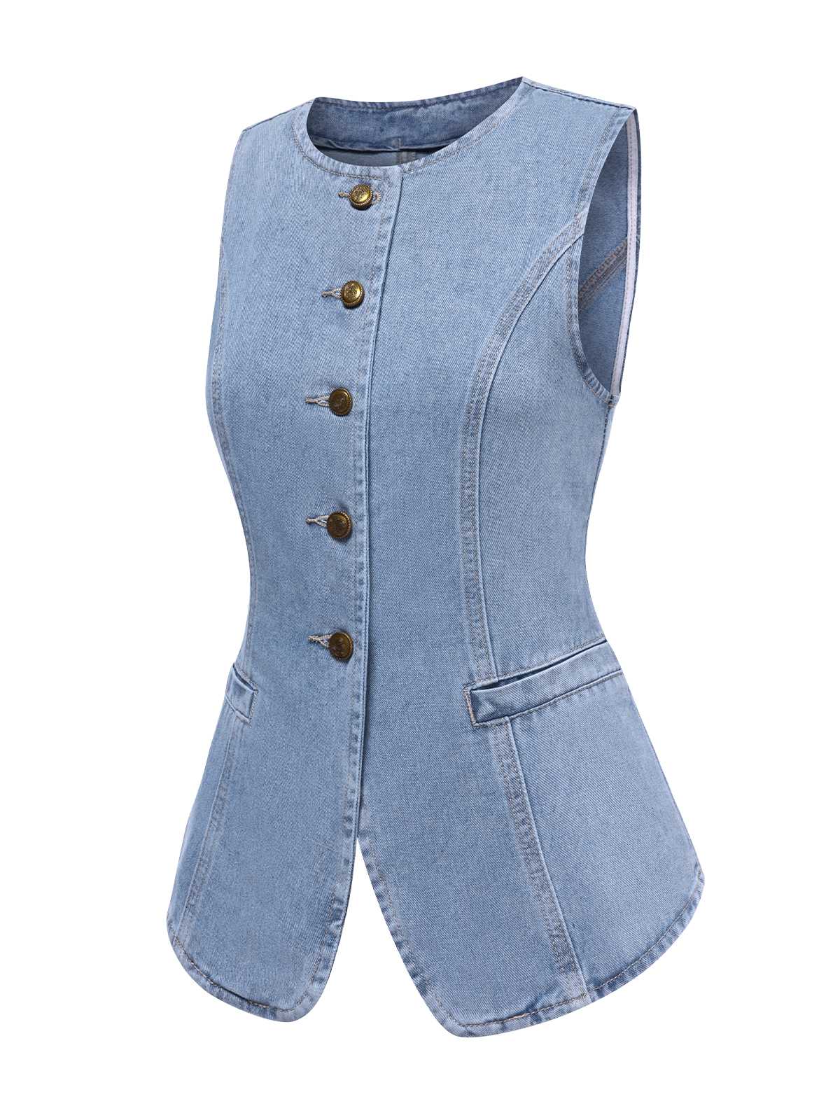 Gilet en jean bleu à boutons vintage des années 40 - Image 2