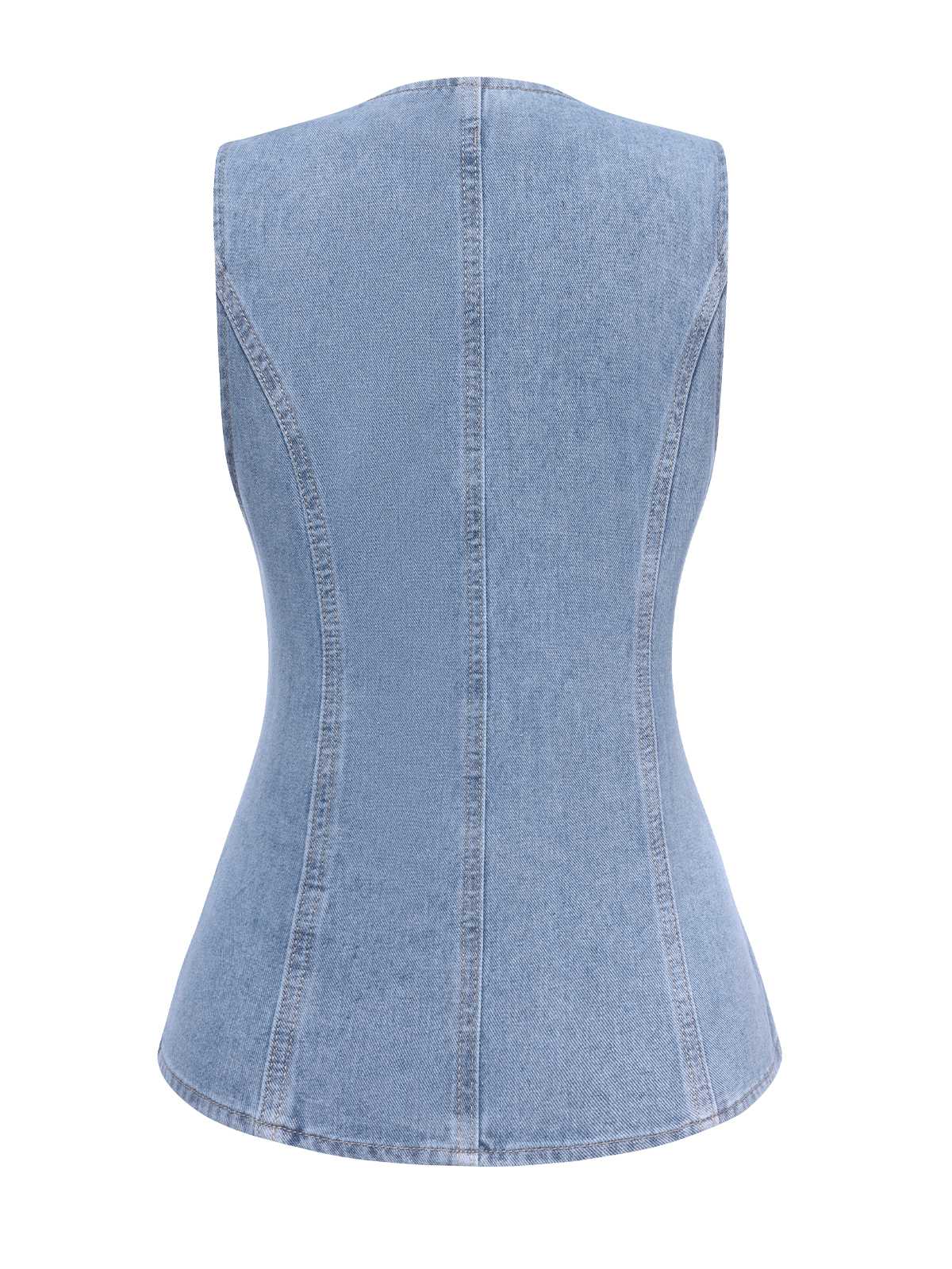 Gilet en jean bleu à boutons vintage des années 40 - Image 3