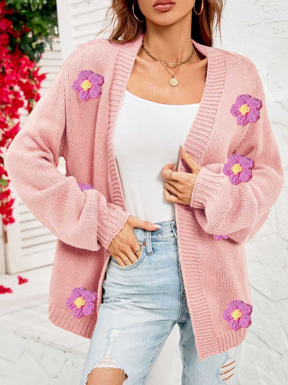 Gilet en maille manches longues motif marguerite 3D années 1930 - Image 11