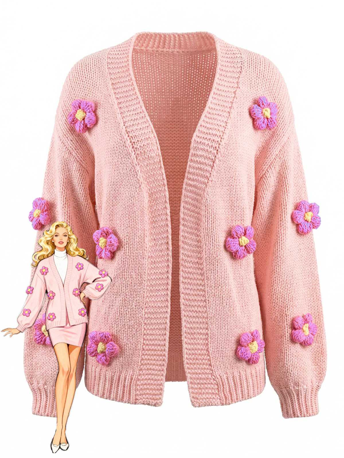 Gilet en maille manches longues motif marguerite 3D années 1930 - Image 5
