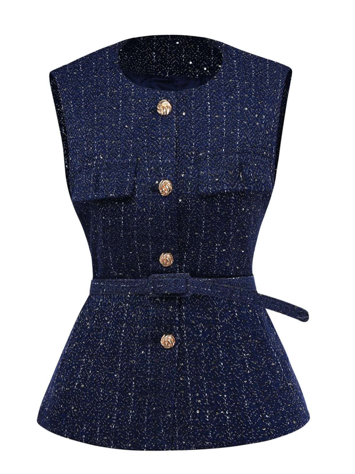 Gilet en tweed uni à boutons et ceinture années 1960 - Image 2