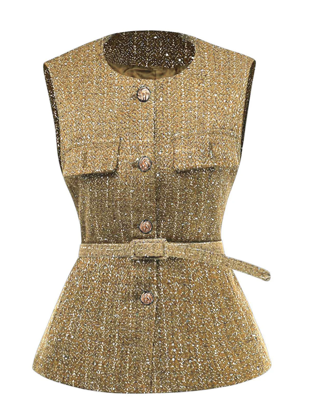 Gilet en tweed uni à boutons et ceinture années 1960 - Image 8