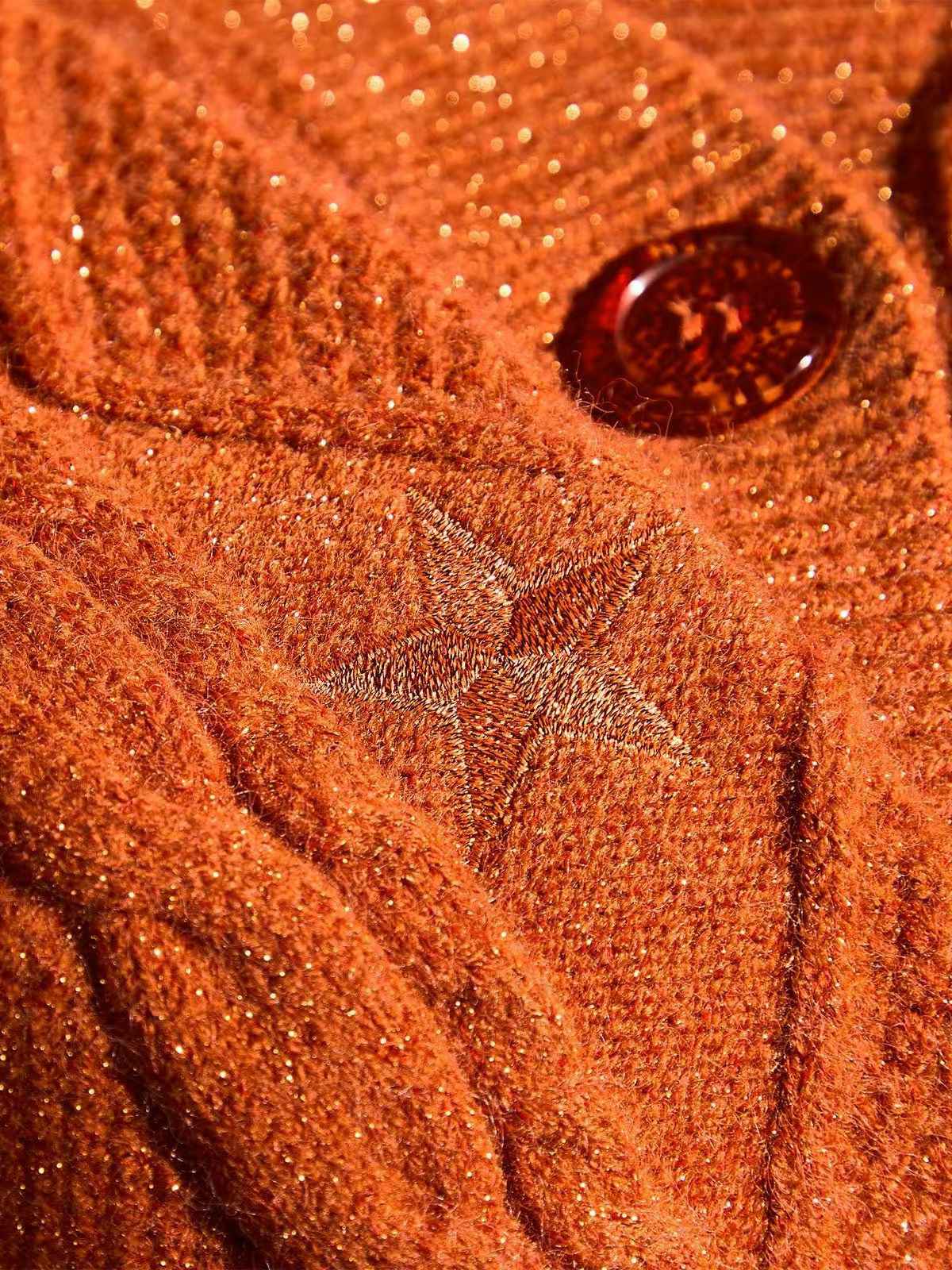 Gilet orange à col en V et broderie d'étoiles années 1940 - Image 7