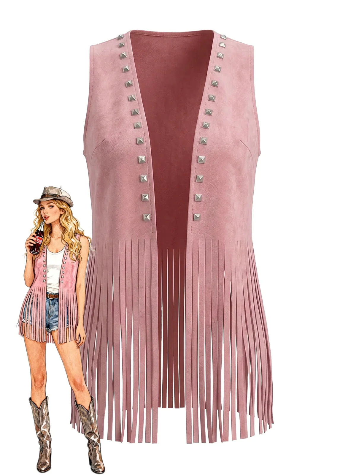 Gilet Rose Clouté Frangé Western Années 30