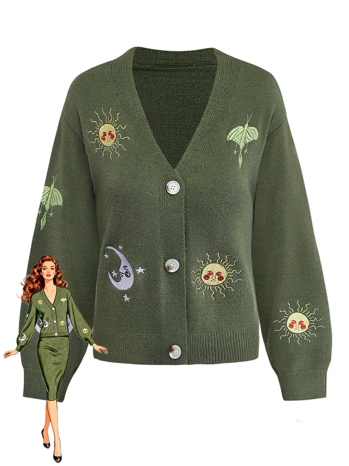Gilet tricoté à manches lanternes brodées soleil et lune des années 1980 - Image 3