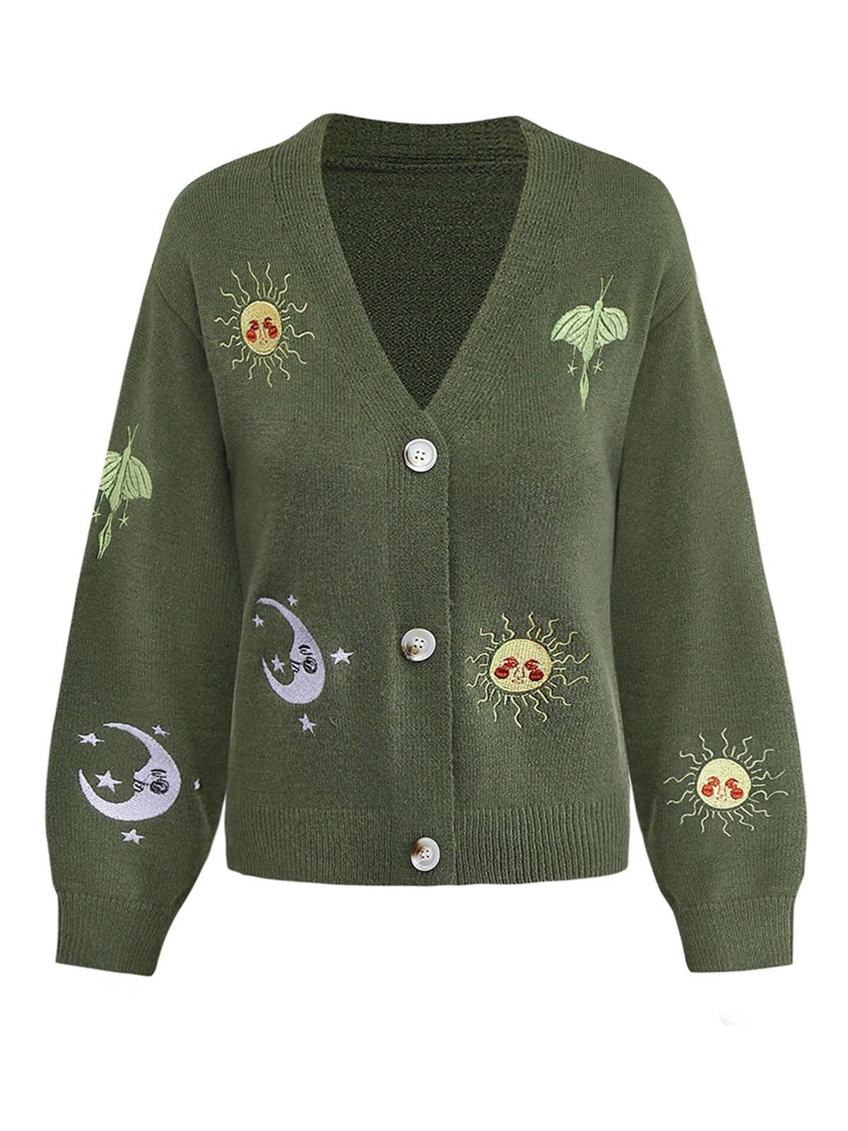 Gilet tricoté à manches lanternes brodées soleil et lune des années 1980 - Image 4