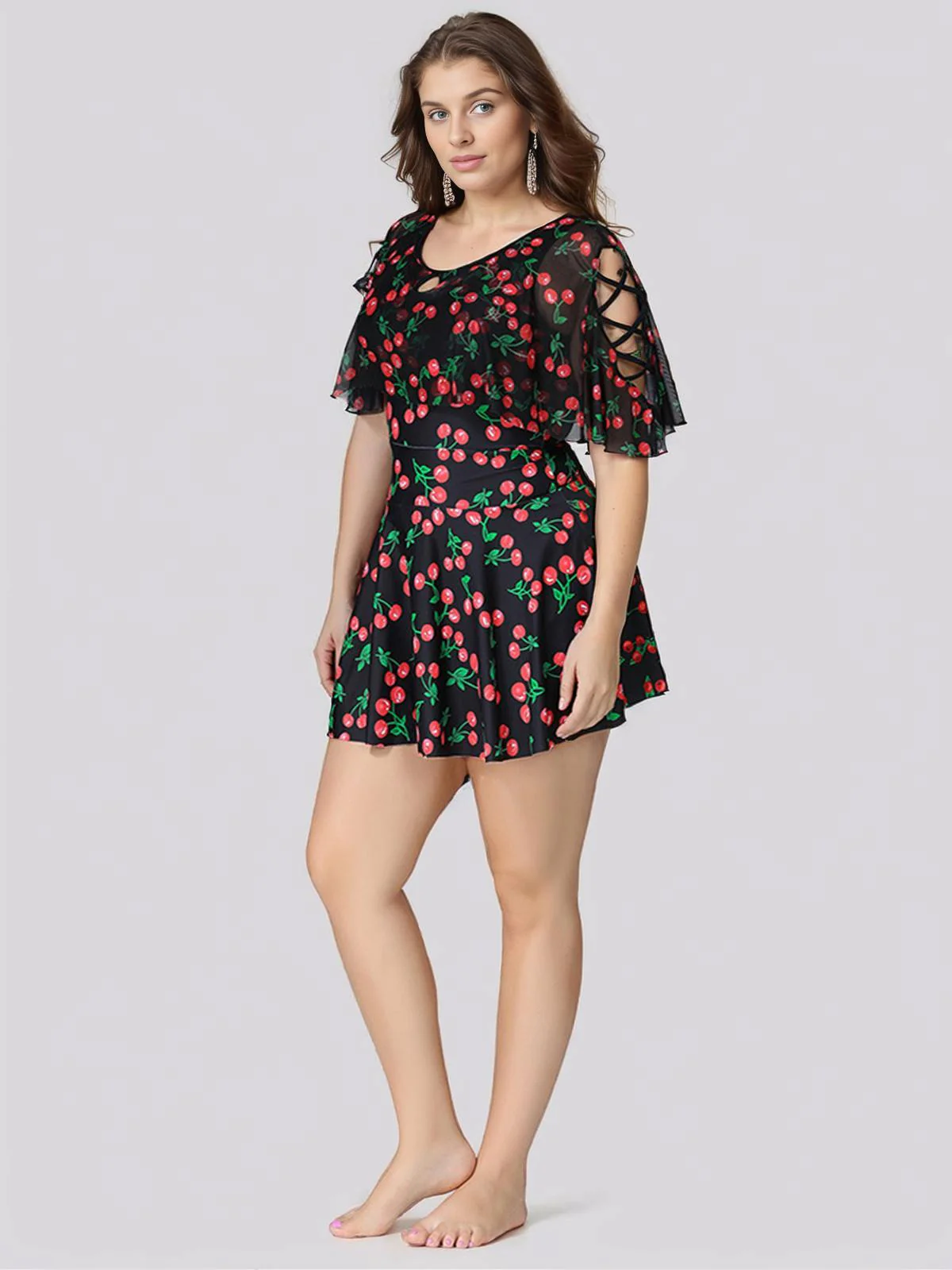 [Grande Taille] Maillot de bain noir jupe motif cerises années 30 - Image 3
