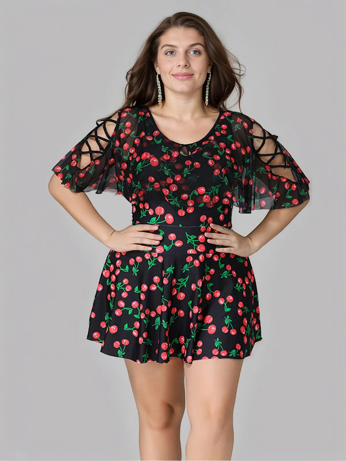 [Grande Taille] Maillot de bain noir jupe motif cerises années 30 - Image 4