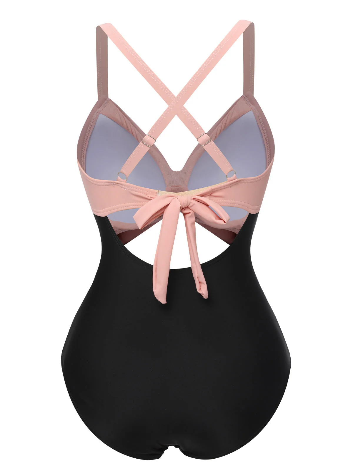 [Grande Taille] Maillot de bain patchwork taille creuse rose et noir des années 1940 - Image 2