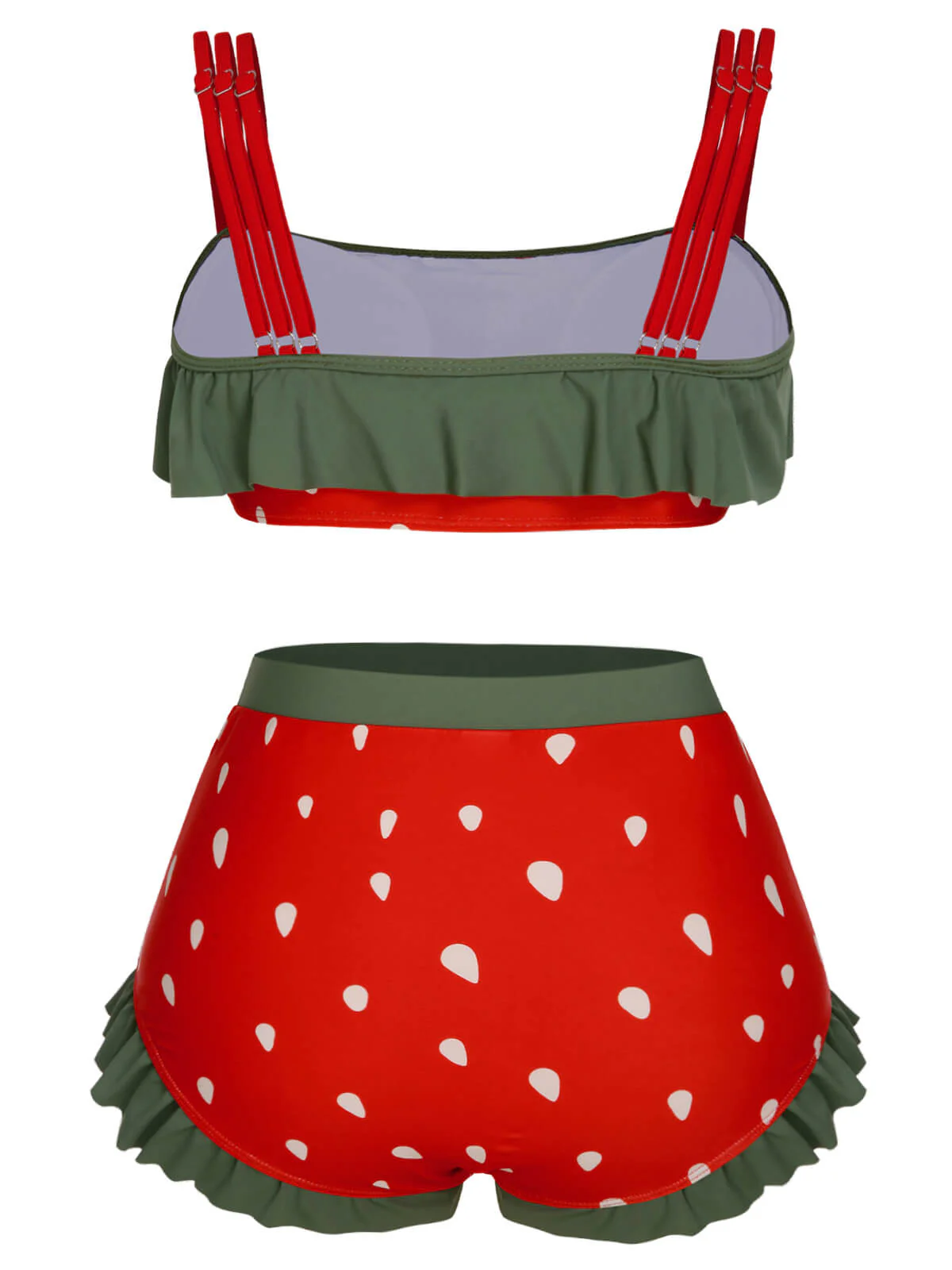 [Grande taille] Maillot de bain rouge à bretelles à volants et fraises des années 1950 - Image 4