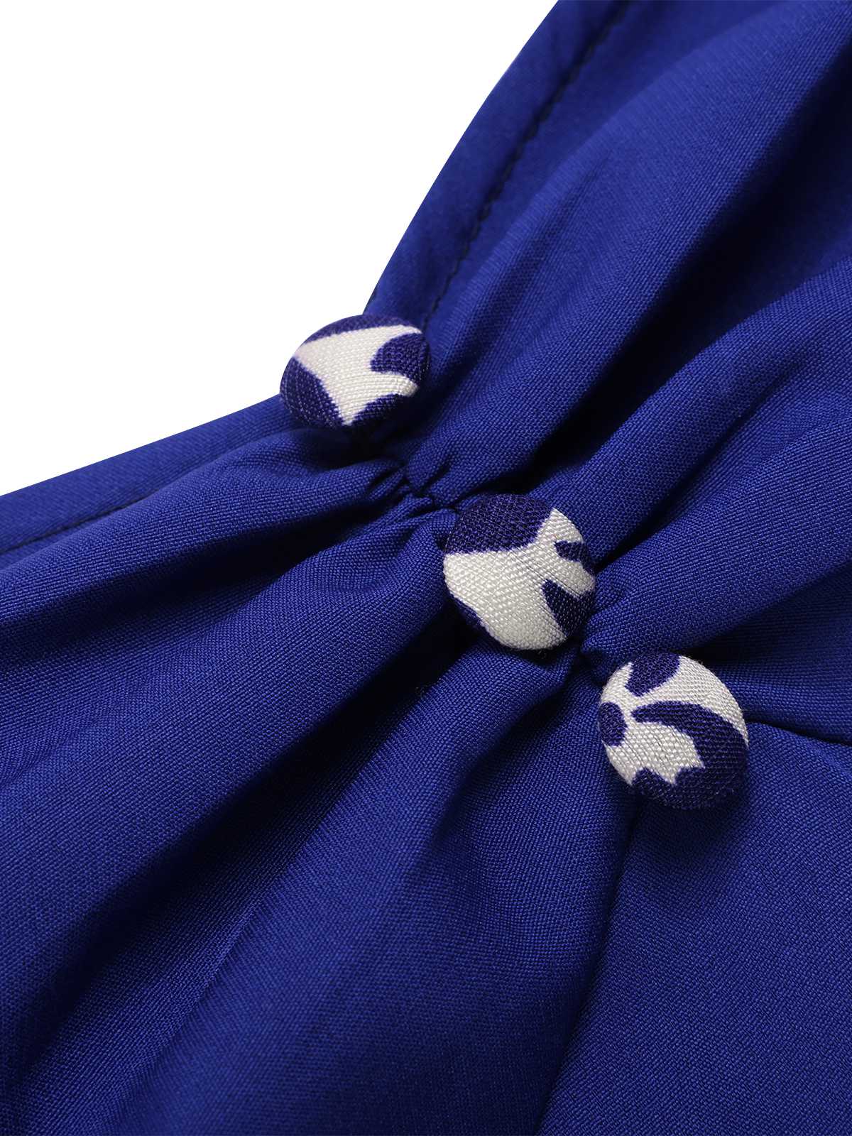 [Grande Taille] Robe bleu à col en cœur et boutons fleuris des années 1950 - Image 3