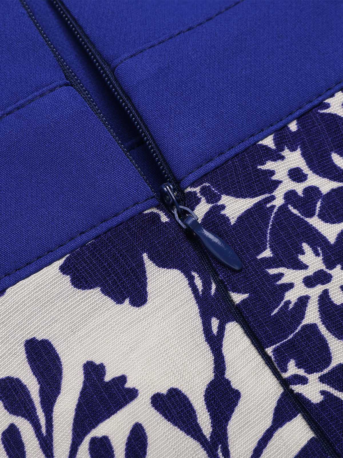 [Grande Taille] Robe bleu à col en cœur et boutons fleuris des années 1950 - Image 4