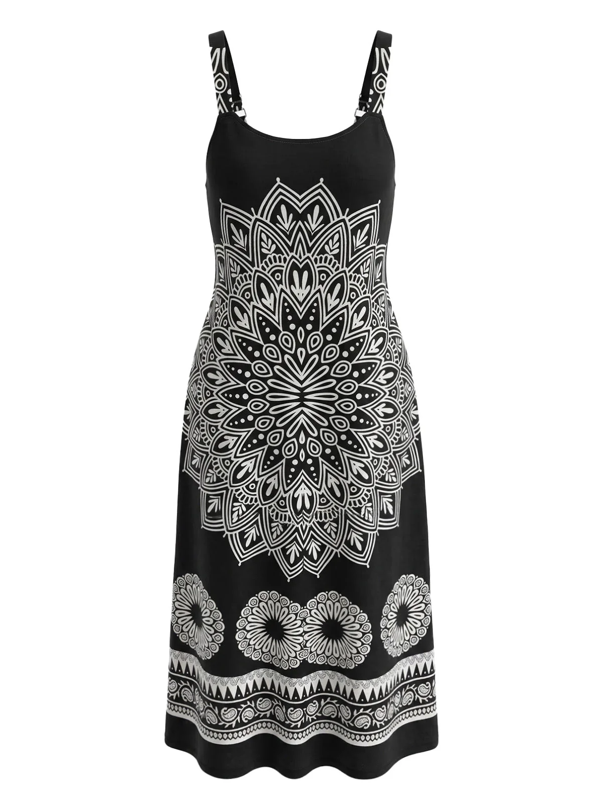[Grande Taille] Robe bohème noire col V et bretelles années 70 - Image 3
