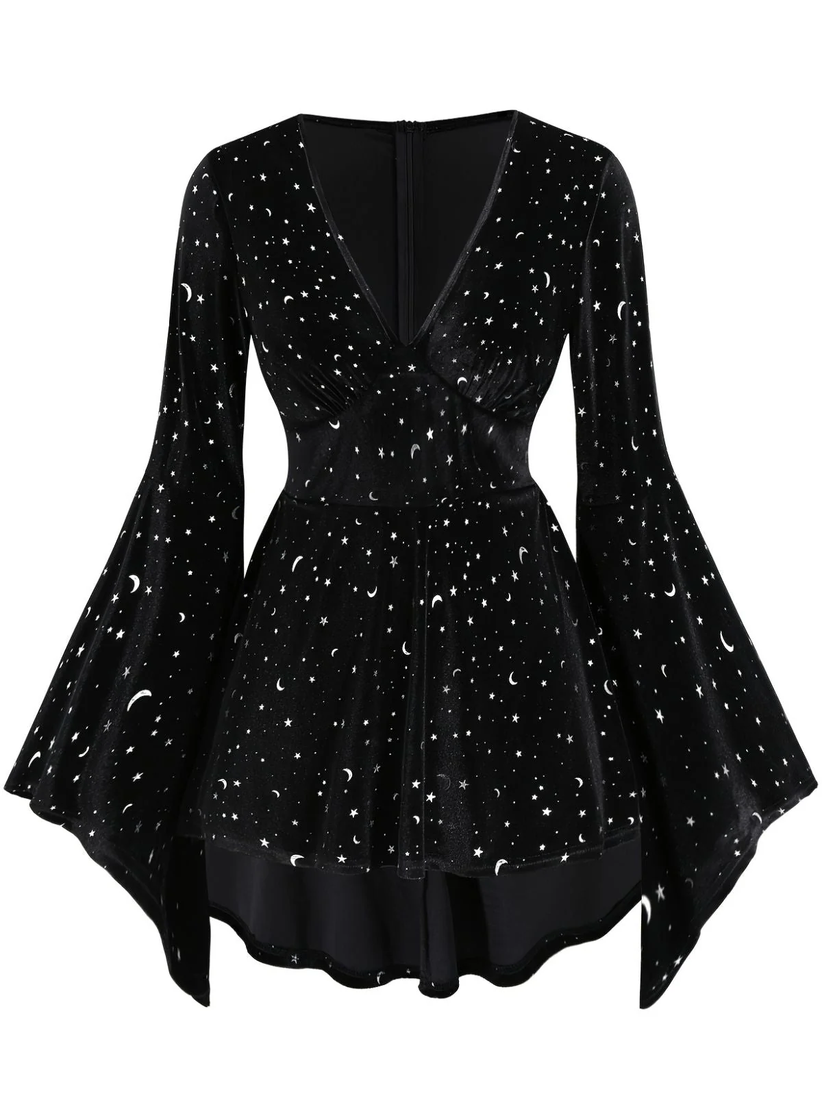 [Grande taille] Robe noire en velours col en V motif étoiles des années 1960
