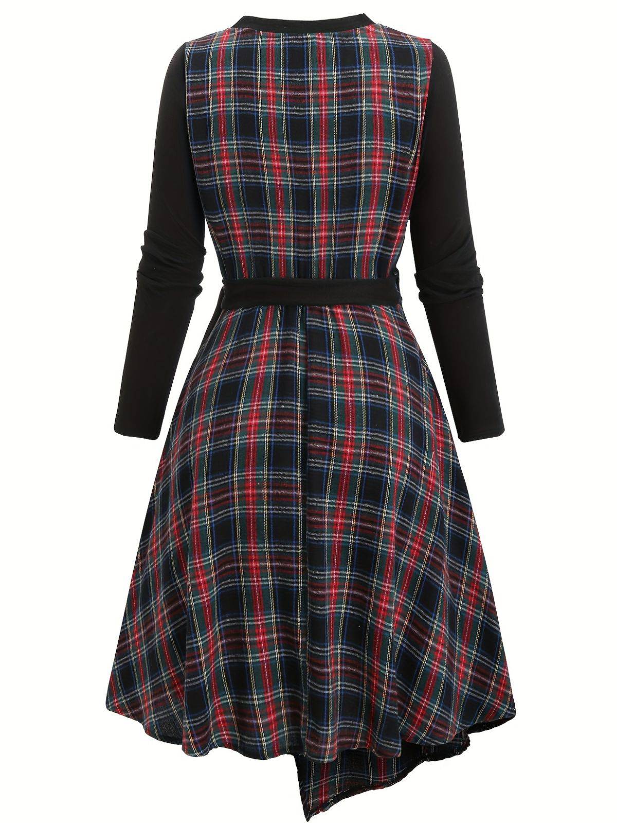 [Grande taille] Robe patchwork noire à carreaux découpés années 40 - Image 3